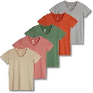 Everyday V-Neck Tee - 5-Pack (Gray, Orange, Green, Pink, Cream)